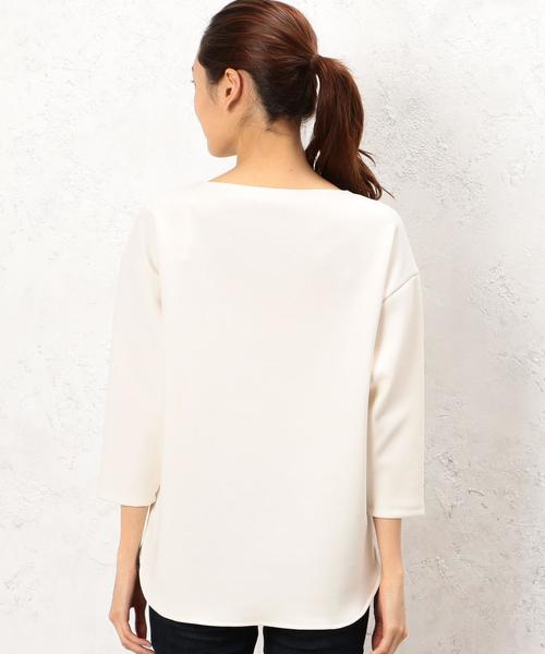 green label relaxing(グリーンレーベルリラクシング)の「KF ジョーゼット ボンディング プルオーバー カットソー◆(Tシャツ/カットソー・レディース・オフホワイト/ネイビー・FREE)」の11枚目の写真