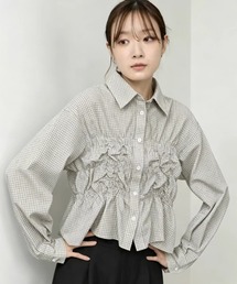 【秋冬新作】3色展開チェック柄ギャザーシャーリングシャツ