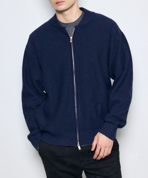 AZUL by moussy(アズールバイマウジー)の「テクスチャーニットジップブルゾン 秋服 冬服(ブルゾン・メンズ・ブラック/ネイビー/ライトグレー・LARGE/MEDIUM)」の3枚目の写真