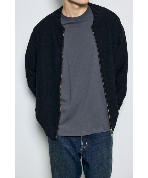 AZUL by moussy(アズールバイマウジー)の「テクスチャーニットジップブルゾン 秋服 冬服(ブルゾン・メンズ・ブラック/ネイビー/ライトグレー・LARGE/MEDIUM)」の4枚目の写真