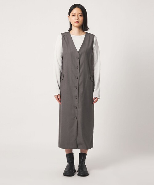 A DAY IN THE LIFE UNITED ARROWS(アデイインザライフユナイテッドアローズ)の「ボタン Vネック ジャンパースカート 2WAY -ウォッシャブル- <A DAY IN THE LIFE>(ワンピース・レディース・ネイビー/グレー系/ブラック・FREE)」の11枚目の写真