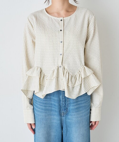 RIVE DROITE（リヴドロワ）の「【WEB限定/2WAY】チェックペプラムシャツ（秋服）（シャツ/ブラウス・レディース・ネイビー/アイボリー・FREE）」の21枚目の写真
