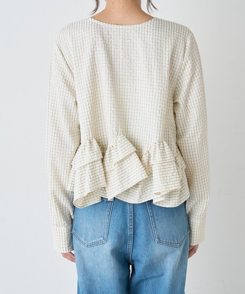 RIVE DROITE（リヴドロワ）の「【WEB限定/2WAY】チェックペプラムシャツ（秋服）（シャツ/ブラウス・レディース・ネイビー/アイボリー・FREE）」の11枚目の写真