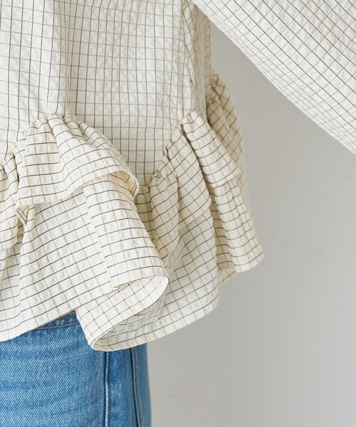 RIVE DROITE（リヴドロワ）の「【WEB限定/2WAY】チェックペプラムシャツ（秋服）（シャツ/ブラウス・レディース・ネイビー/アイボリー・FREE）」の13枚目の写真