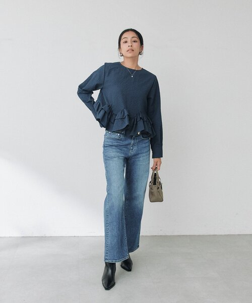 RIVE DROITE（リヴドロワ）の「【WEB限定/2WAY】チェックペプラムシャツ（秋服）（シャツ/ブラウス・レディース・ネイビー/アイボリー・FREE）」の5枚目の写真