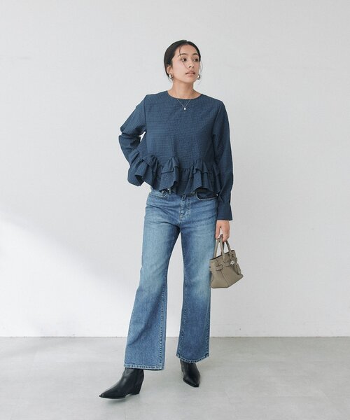 RIVE DROITE（リヴドロワ）の「【WEB限定/2WAY】チェックペプラムシャツ（秋服）（シャツ/ブラウス・レディース・ネイビー/アイボリー・FREE）」の6枚目の写真