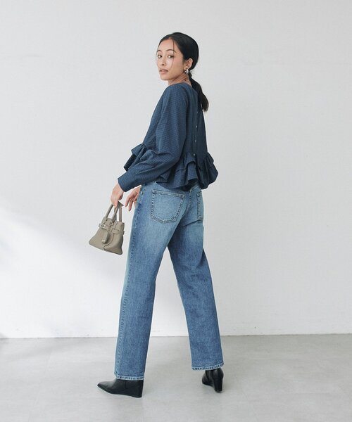 RIVE DROITE（リヴドロワ）の「【WEB限定/2WAY】チェックペプラムシャツ（秋服）（シャツ/ブラウス・レディース・ネイビー/アイボリー・FREE）」の7枚目の写真
