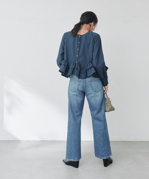 RIVE DROITE（リヴドロワ）の「【WEB限定/2WAY】チェックペプラムシャツ（秋服）（シャツ/ブラウス・レディース・ネイビー/アイボリー・FREE）」の8枚目の写真