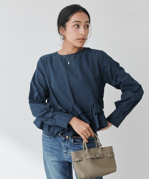 RIVE DROITE（リヴドロワ）の「【WEB限定/2WAY】チェックペプラムシャツ（秋服）（シャツ/ブラウス・レディース・ネイビー/アイボリー・FREE）」の9枚目の写真