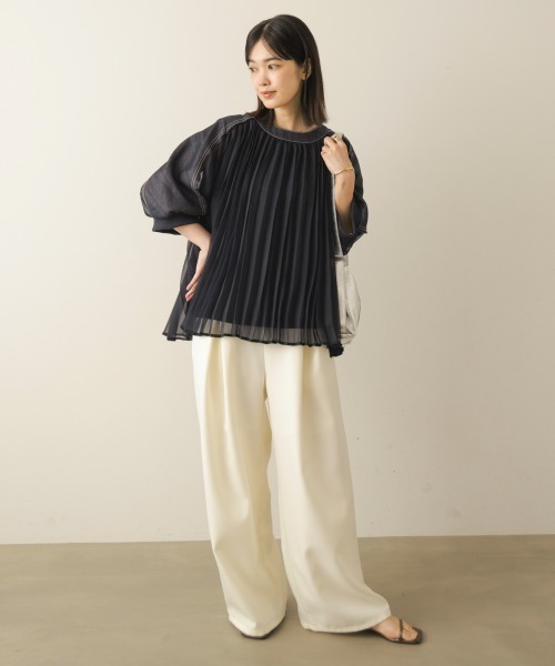 Bou Jeloud（ブージュルード）の「デニムシアープリーツブラウス（シャツ/ブラウス・レディース・インディゴブルー/ブラック・38）」の17枚目の写真