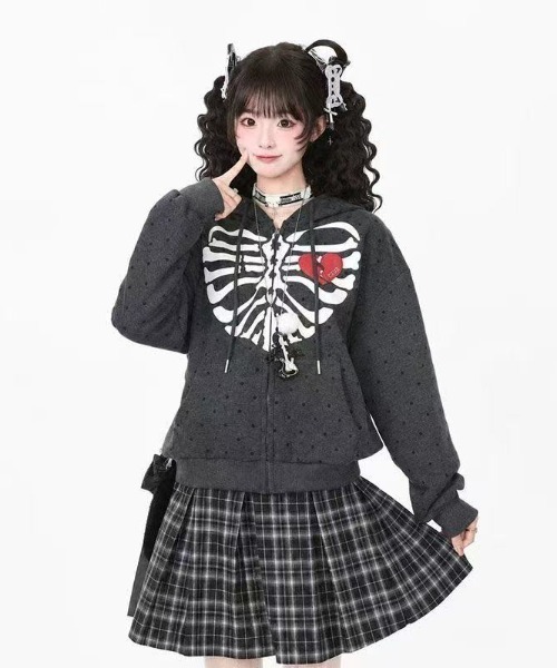 GEMEDA（ジェメダ）の「可愛いドット柄前プリントジップパーカー（パーカー・レディース・ホワイト・M）」の2枚目の写真