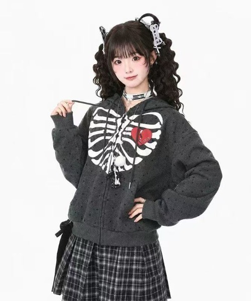 GEMEDA（ジェメダ）の「可愛いドット柄前プリントジップパーカー（パーカー・レディース・ホワイト・M）」の4枚目の写真