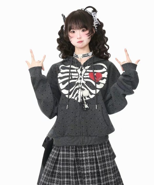 GEMEDA（ジェメダ）の「可愛いドット柄前プリントジップパーカー（パーカー・レディース・ホワイト・M）」の5枚目の写真