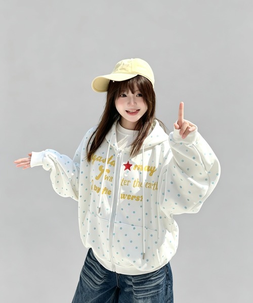 GEMEDA（ジェメダ）の「可愛いドット柄前プリントジップパーカー（パーカー・レディース・ホワイト・M）」の9枚目の写真
