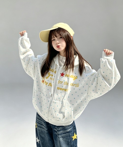 GEMEDA（ジェメダ）の「可愛いドット柄前プリントジップパーカー（パーカー・レディース・ホワイト・M）」の11枚目の写真