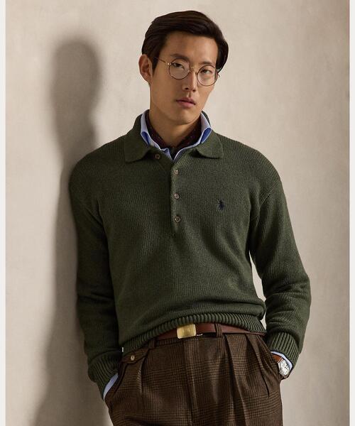 POLO RALPH LAUREN(ポロ ラルフ ローレン)の「リラックス フィット ケーブル コットン Polo セーター(ニット/セーター・メンズ・グリーン系2・S/M/L)」の1枚目の写真