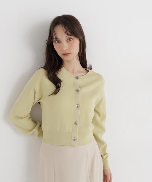 NATURAL BEAUTY BASIC(ナチュラルビューティーベーシック)の「ニュアンスボタンカーディガン(カーディガン/ボレロ・レディース・ライトグリーン/ブラック/オフホワイト・FREE)」の3枚目の写真