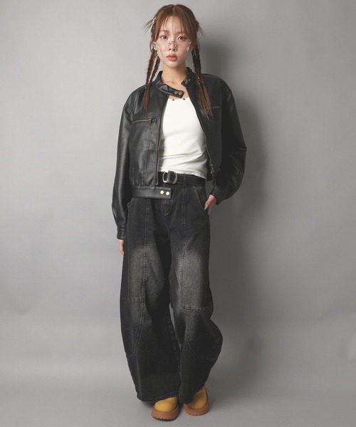 SPINNS(スピンズ)の「シングルライダースジャケット/ストリート女子(ライダースジャケット・レディース・ブラック・ONESIZE)」の11枚目の写真