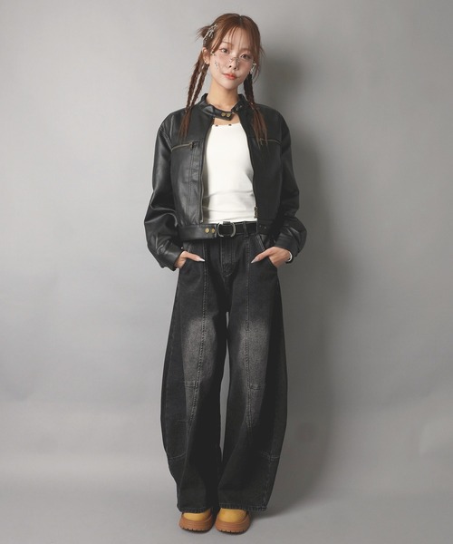 SPINNS(スピンズ)の「シングルライダースジャケット/ストリート女子(ライダースジャケット・レディース・ブラック・ONESIZE)」の13枚目の写真