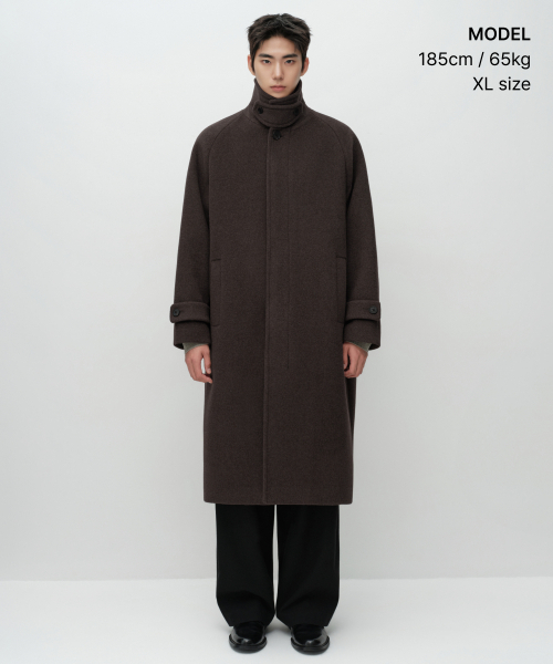 MUSINSA STANDARD（ムシンサスタンダード）の「カシミヤブレンドオーバーサイズミニマルバルマカンコート[ヘッダーブラウン]（ダッフルコート・メンズ・その他・LARGE/X-LARGE/2XL/MEDIUM）」の2枚目の写真