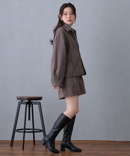 NICOLE CLUB(ニコル クラブ)の「ダブルジップチェックブルゾン(その他アウター・レディース・ベージュ/ライトグレー・M)」の9枚目の写真