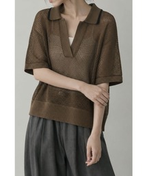 LINE MESH POLO KNIT