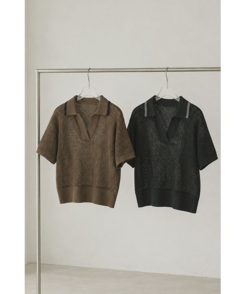 marjour(マージュール)の「LINE MESH POLO KNIT(ニット/セーター・レディース・ブラック/ブラウン・M)」の3枚目の写真