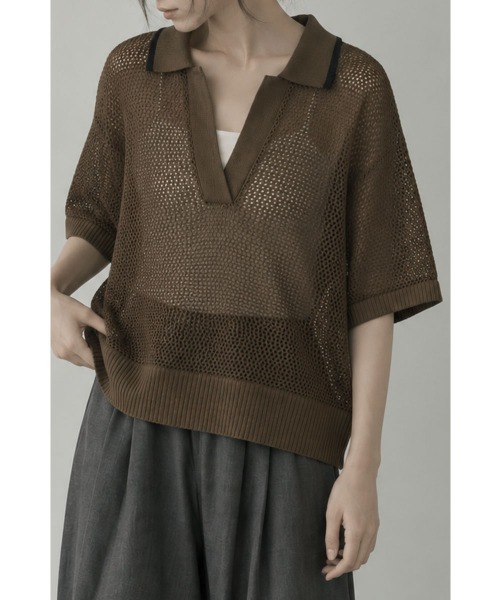 marjour(マージュール)の「LINE MESH POLO KNIT(ニット/セーター・レディース・ブラック/ブラウン・M)」の4枚目の写真
