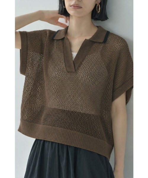marjour(マージュール)の「LINE MESH POLO KNIT(ニット/セーター・レディース・ブラック/ブラウン・M)」の5枚目の写真