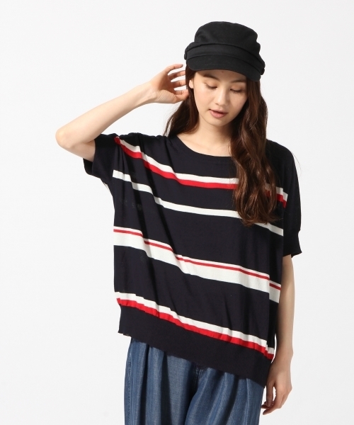 GLOBAL WORK（グローバルワーク）の「【接触冷感】12ゲージ2WAYニットプルオーバー半袖/749769（ニット/セーター・レディース・ネイビー/ダークブルー/レッド系その他/ライトグレー/その他・MEDIUM/LARGE）」の4枚目の写真