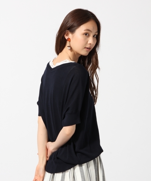 GLOBAL WORK（グローバルワーク）の「【接触冷感】12ゲージ2WAYニットプルオーバー半袖/749769（ニット/セーター・レディース・ネイビー/ダークブルー/レッド系その他/ライトグレー/その他・MEDIUM/LARGE）」の3枚目の写真