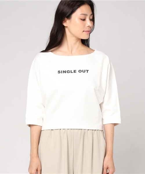 un dix cors（アンディコール）の「SINGLEOUTロゴTシャツ（Tシャツ/カットソー・レディース・オレンジ/ホワイト・ﾌﾘ-）」の6枚目の写真