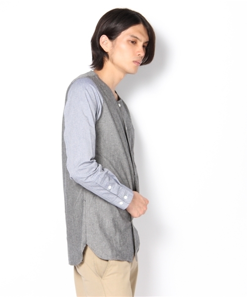 And A(アンドエー)の「ノーカラー2トーン長袖シャツ (ANSOMEONE)(シャツ/ブラウス・メンズ・ブラック/サックスブルー/オレンジ・42/44)」の4枚目の写真