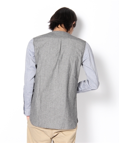 And A(アンドエー)の「ノーカラー2トーン長袖シャツ (ANSOMEONE)(シャツ/ブラウス・メンズ・ブラック/サックスブルー/オレンジ・42/44)」の5枚目の写真