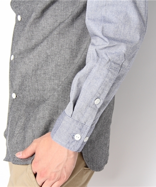 And A(アンドエー)の「ノーカラー2トーン長袖シャツ (ANSOMEONE)(シャツ/ブラウス・メンズ・ブラック/サックスブルー/オレンジ・42/44)」の7枚目の写真