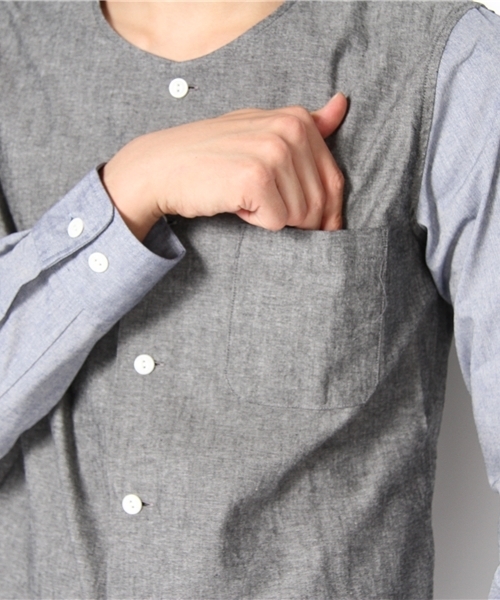 And A(アンドエー)の「ノーカラー2トーン長袖シャツ (ANSOMEONE)(シャツ/ブラウス・メンズ・ブラック/サックスブルー/オレンジ・42/44)」の9枚目の写真