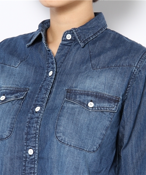 coen（コーエン）の「デニムワークシャツ（シャツ/ブラウス・レディース・ネイビー・MEDIUM/LARGE）」の4枚目の写真