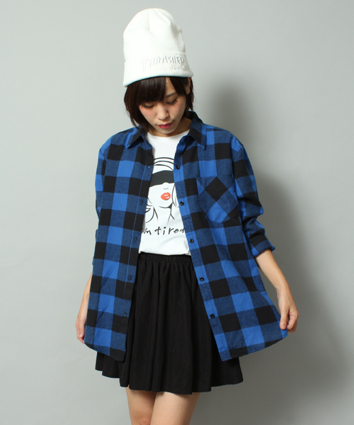 WEGO（ウィゴー）の「WEGO/ブロックチェックBIGシャツ（シャツ/ブラウス・レディース・ホワイト/ブルー/イエロー/レッド・FREE）」の3枚目の写真