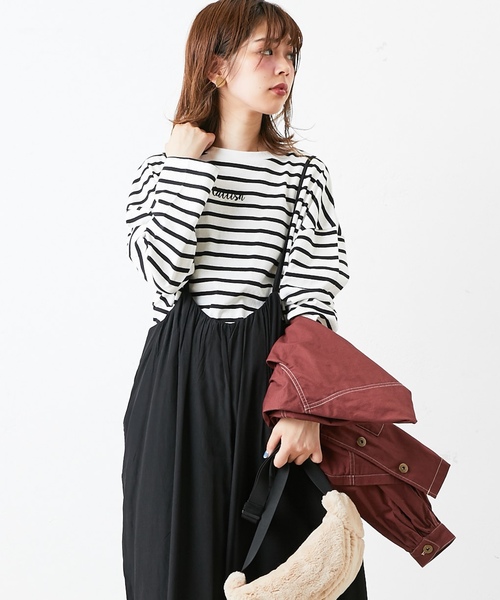 natural couture(ナチュラルクチュール)の「ちびロゴ刺繍ロンTシャツ(Tシャツ/カットソー・レディース・ベージュ/ブルー/アイボリー/ホワイト×ブラック/パープル系その他/スミクロ・FREE)」の13枚目の写真