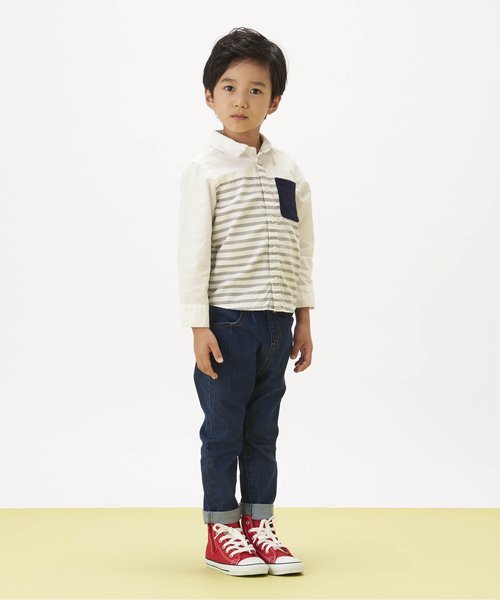 apres les cours（アプレレクール）の「テーパードデニムパンツ 10分丈（デニムパンツ・キッズ・ネイビー/ブルー・130/140/120/80/100/110/90）」の7枚目の写真