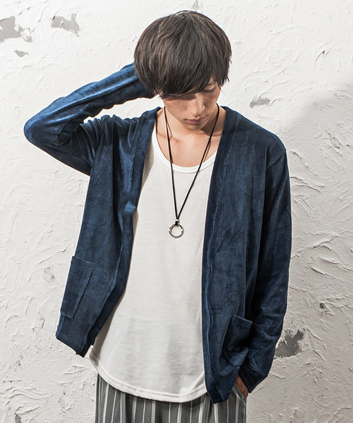 MinoriTY（マイノリティ）の「ベロアカーディガン（カーディガン/ボレロ・メンズ・杢グレー/ワイン/キャメル/ダークブルー・M/L）」の3枚目の写真