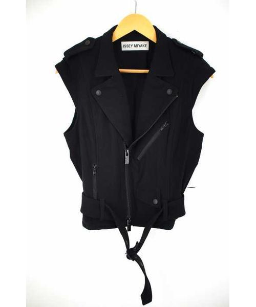 Issey miyake レザーライダースベスト 80s