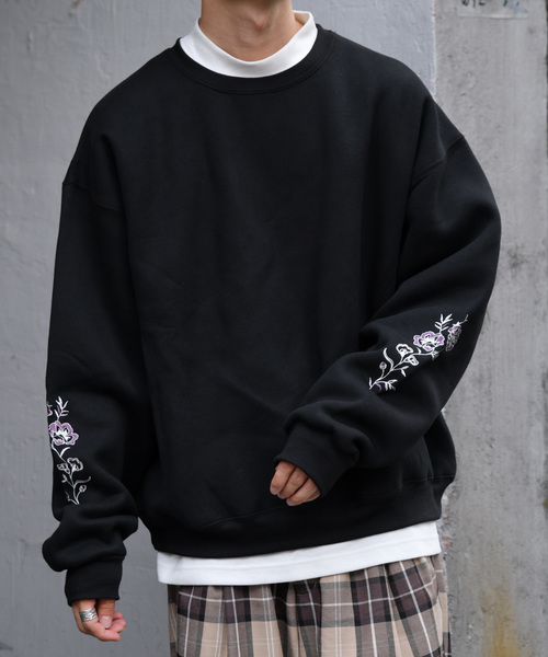 kutir（クティール）の「袖刺繍ウラキモウスウェット（Tシャツ/カットソー・メンズ・チャコールグレー/ブラック/ボルドー・MEDIUM/LARGE）」の2枚目の写真