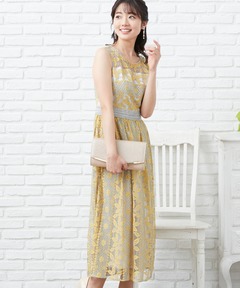 French Sleeve Airy Pleated Printed one-piece フレンチ