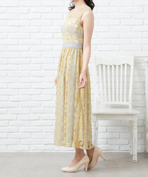 CARETTE(カレット)の「ストライプレースロングドレス(ドレス・レディース・グレイッシュブルー/イエロー×グレー/ライラック・9号/13号/11号)」の22枚目の写真