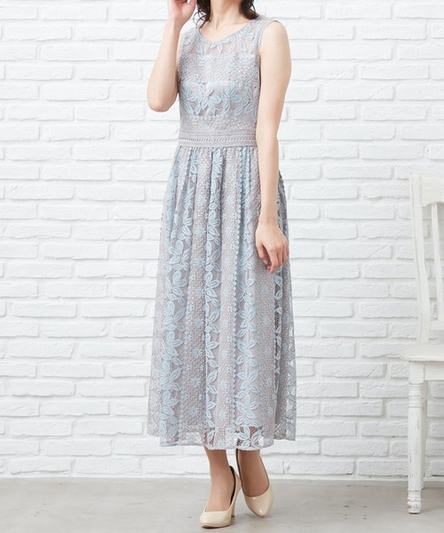 CARETTE(カレット)の「ストライプレースロングドレス(ドレス・レディース・グレイッシュブルー/イエロー×グレー/ライラック・9号/13号/11号)」の9枚目の写真