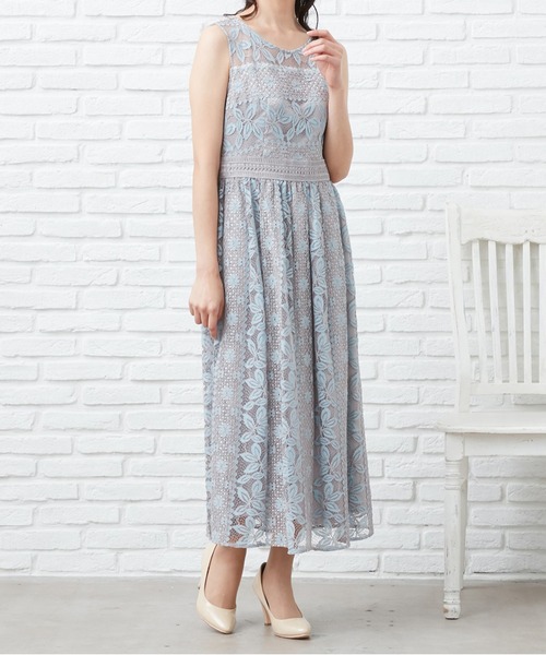 CARETTE(カレット)の「ストライプレースロングドレス(ドレス・レディース・グレイッシュブルー/イエロー×グレー/ライラック・9号/13号/11号)」の10枚目の写真