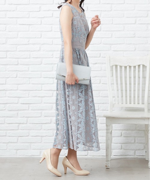 CARETTE(カレット)の「ストライプレースロングドレス(ドレス・レディース・グレイッシュブルー/イエロー×グレー/ライラック・9号/13号/11号)」の8枚目の写真