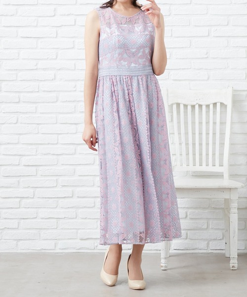 CARETTE(カレット)の「ストライプレースロングドレス(ドレス・レディース・グレイッシュブルー/イエロー×グレー/ライラック・9号/13号/11号)」の16枚目の写真