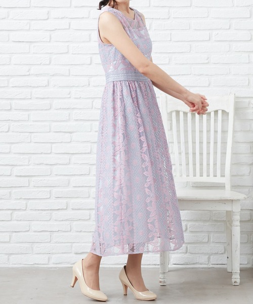 CARETTE(カレット)の「ストライプレースロングドレス(ドレス・レディース・グレイッシュブルー/イエロー×グレー/ライラック・9号/13号/11号)」の15枚目の写真
